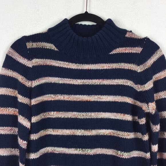 Madewell Blue Striped Wool Sweater XXS Metcalf Mockneck Balloon Sleeve Chunky - Picture 4 of 12